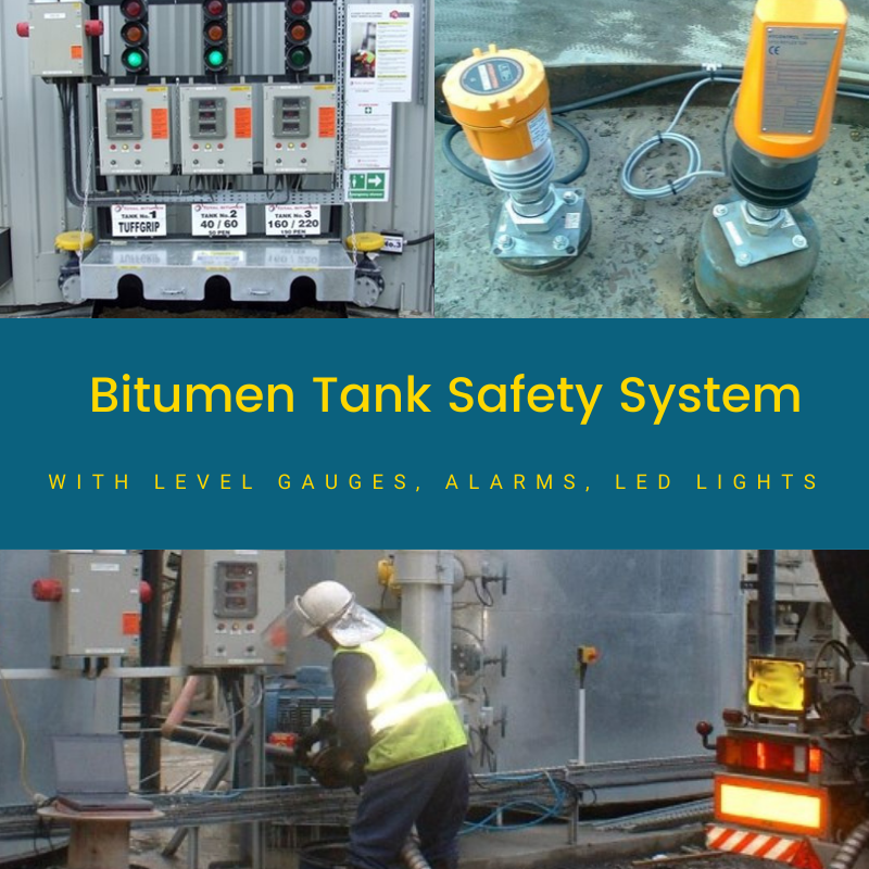 The Hycontrol Bitumen Safety System includes level gauges, high-level and ultimate high-level alarms, LED traffic lights and ground-level test facilities. It is approved according to the Refined Bitumen Association guideline in UK. ATEX options are available.